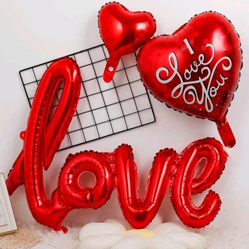 4pcs‎ heart & letter shaped balloon set Happy valentines day decor